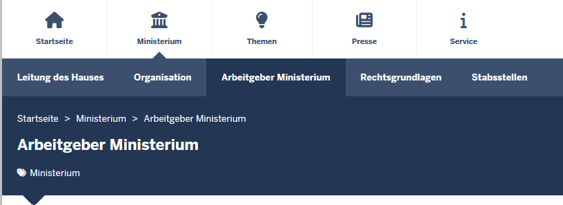 Menü der Seite
