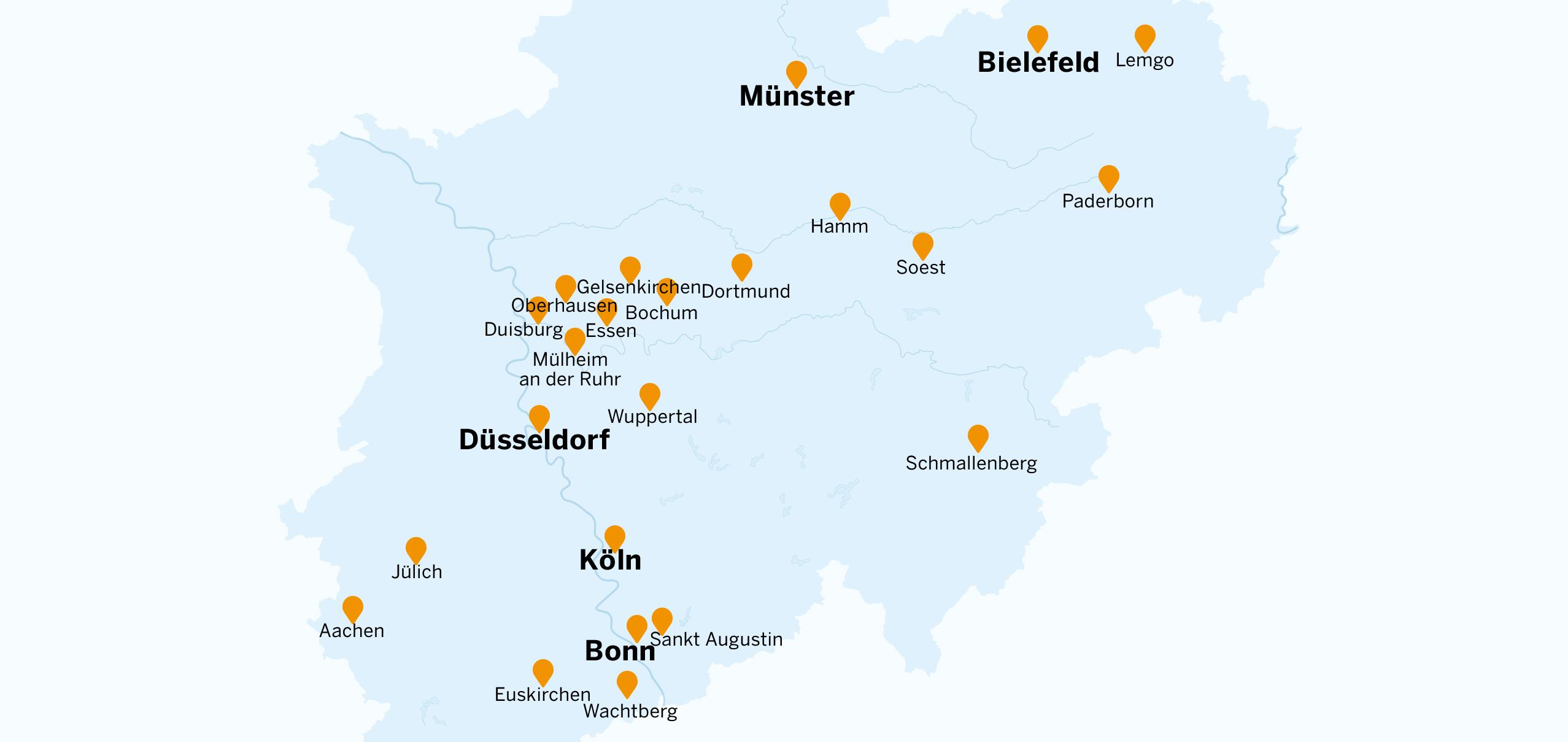 NRW-Karte mit Forschungseinrichtungen