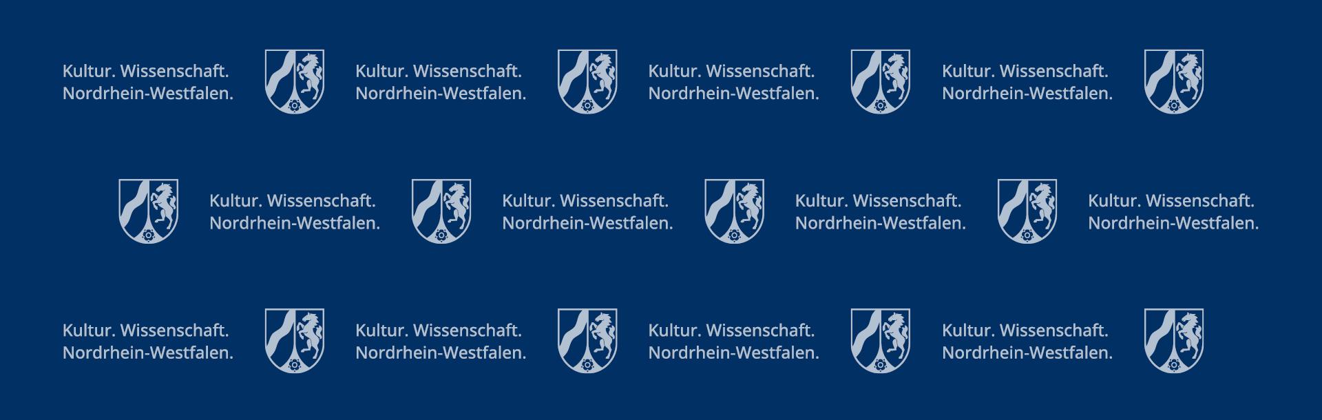 Grafik mit weißem und blauem Balken, auf denen das Logo des Ministeriums hinterlegt ist