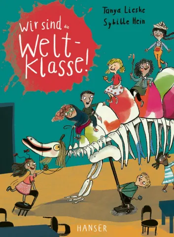 Kinder auf einem Dino-Gerüst