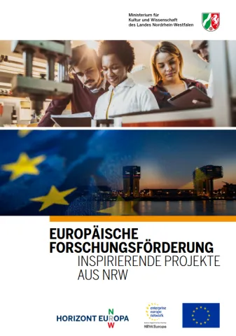 Titelblatt der Broschüre mit Symbolbildern für Forschung und Europa