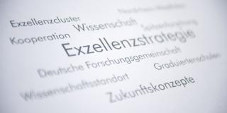 Mehrere Worte auf einem Blatt Papier, im Fokus Exzellenz