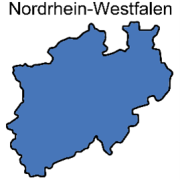 Karte von NRW mit Nordrhein-Westfalen-Schriftzug